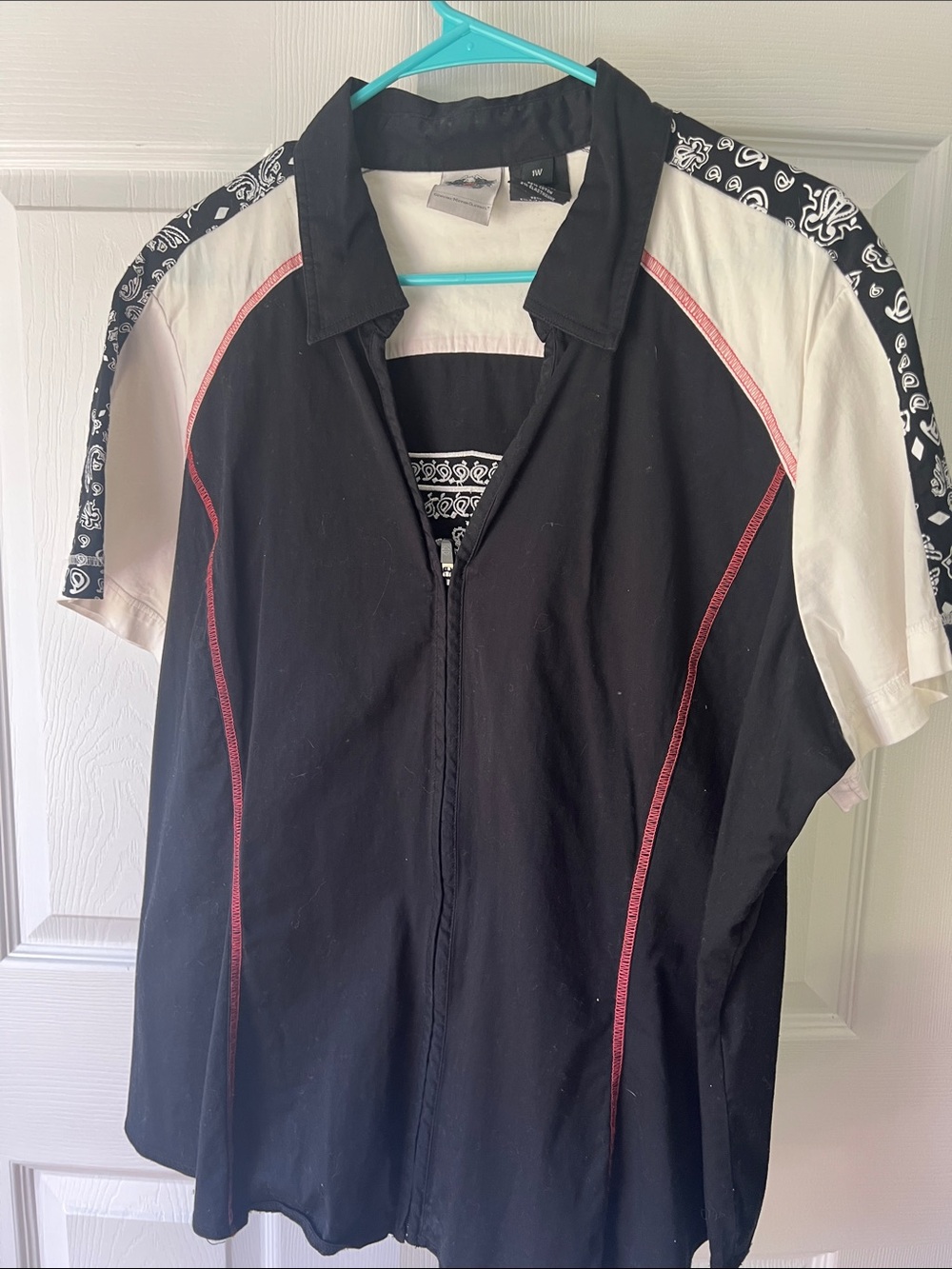 Harley-Davidson Black and White Short-Sleeve Button-Down with Bandana Accents